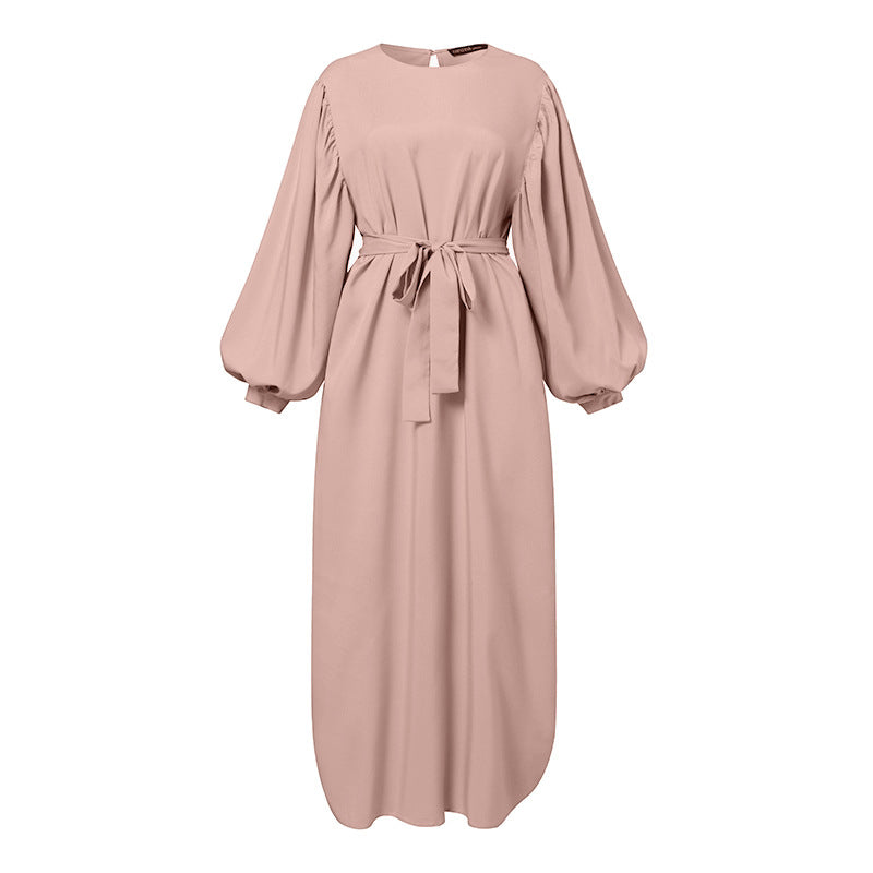 Solid Color Long Sleeve Casual Muslim Dress Robe Robe Dress