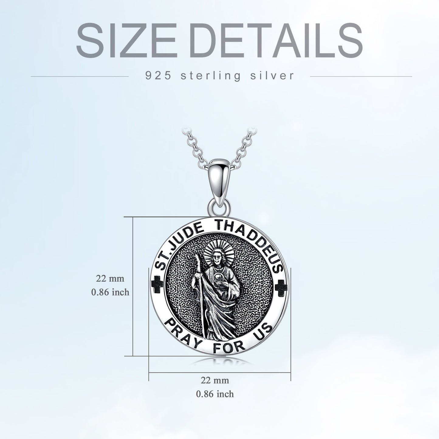 925 Sterling Silver Saint Jude Pendant Necklace