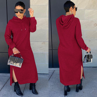 Women's Clothing Fashion Casual Solid Color Hoodie Solid Color Dress