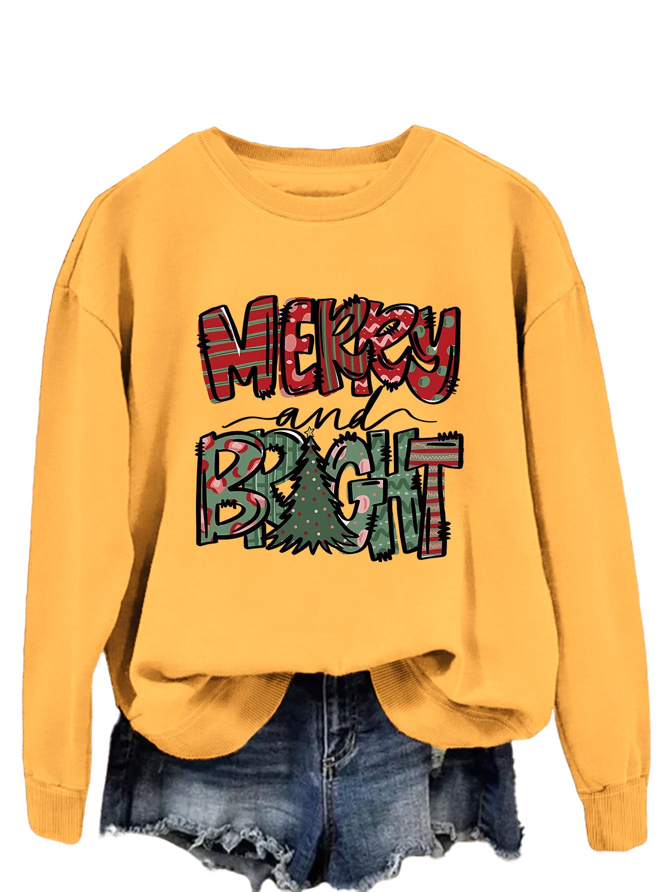 Trendy Sweater Merry And Bright Fallwinter Round Neck Long Sleeve Top In Stock