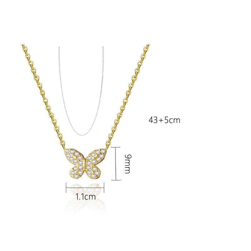 Butterfly Titanium Steel Full Diamond Exquisite Small And Versatile Simple Necklace