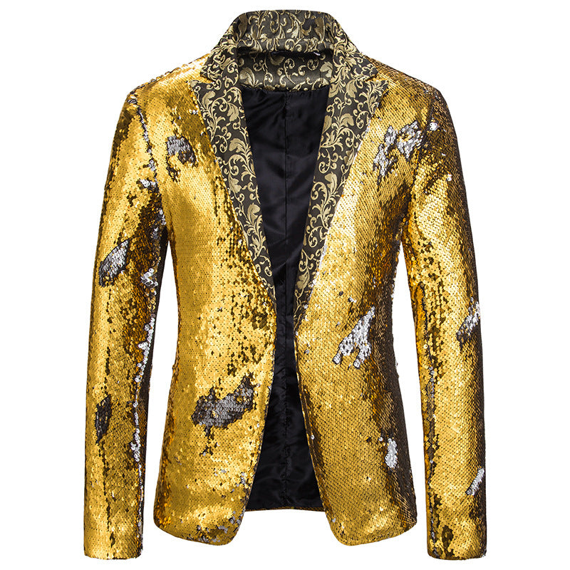 New Men's Two-tone Sequined Suit Stage Costume Jacket