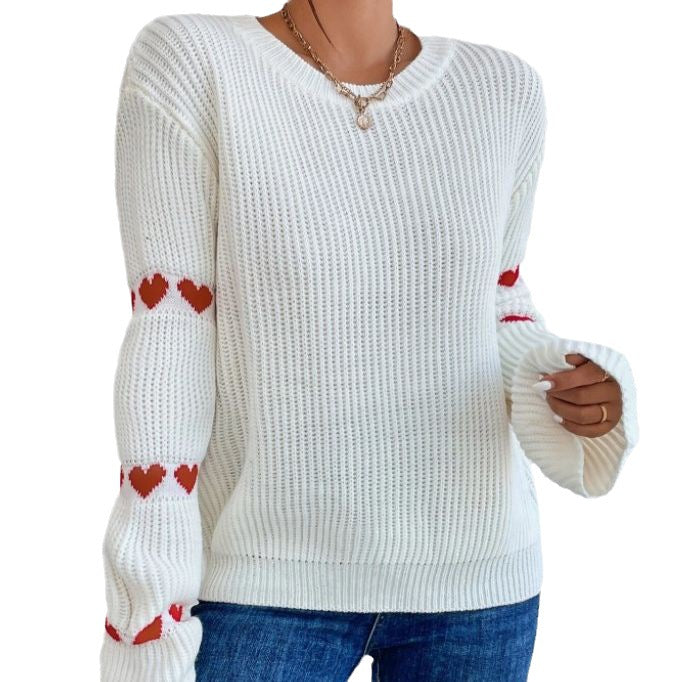 Pullover Loose Heart Jacquard Sweater For Women