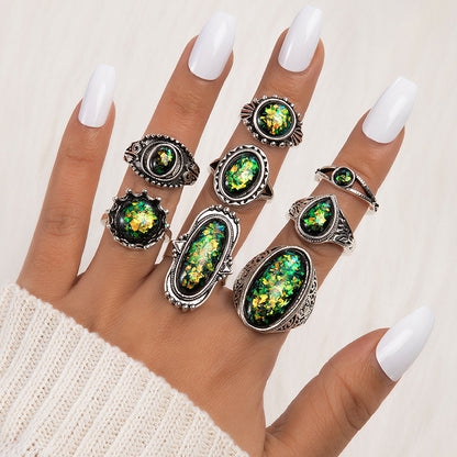 Ornament Creative Geometric Opal Gem 8-piece Set Combination Set Rings