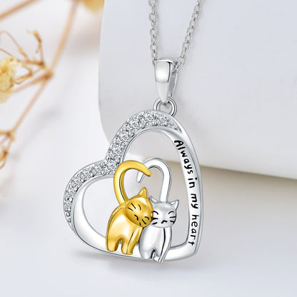 Cat Necklace Cat Rose Jewelry for Cat Lover Sterling Silver as Gifts for Women