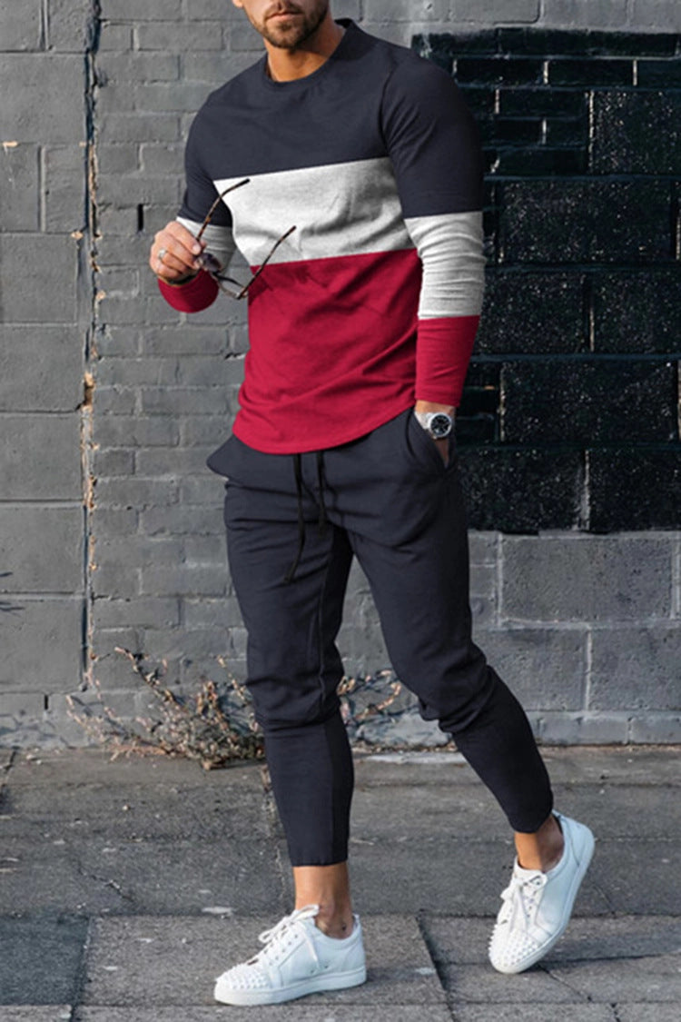 European And American Multi-color Long Sleeve Casual Sports Men Suit