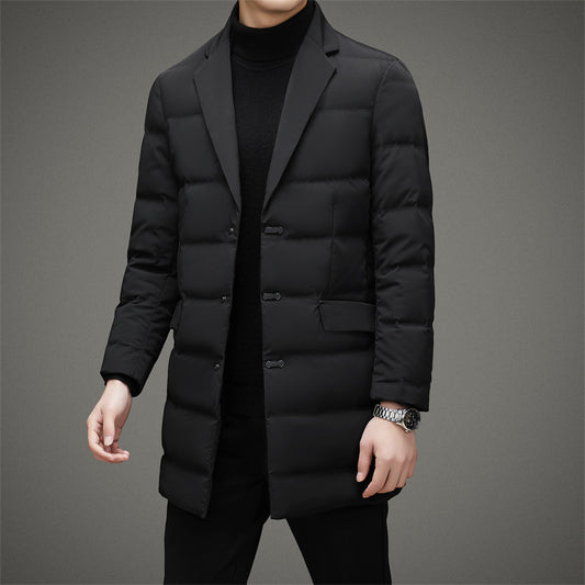 Men's Scarf Collar Cold-proof Down Jacket Coat Mid-length