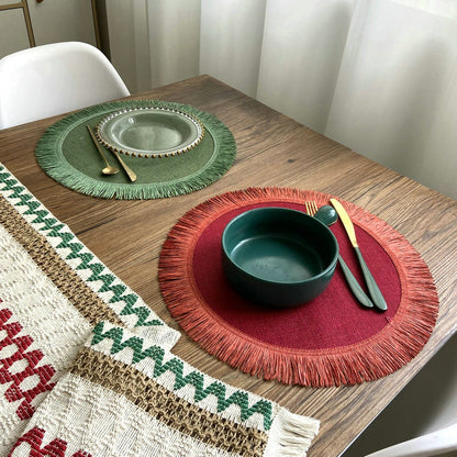 Home Decor Handwoven Jute Tassel Placemats