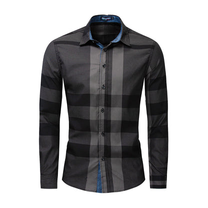 New Men's Cotton Long-sleeved Shirt Color Matching Plaid