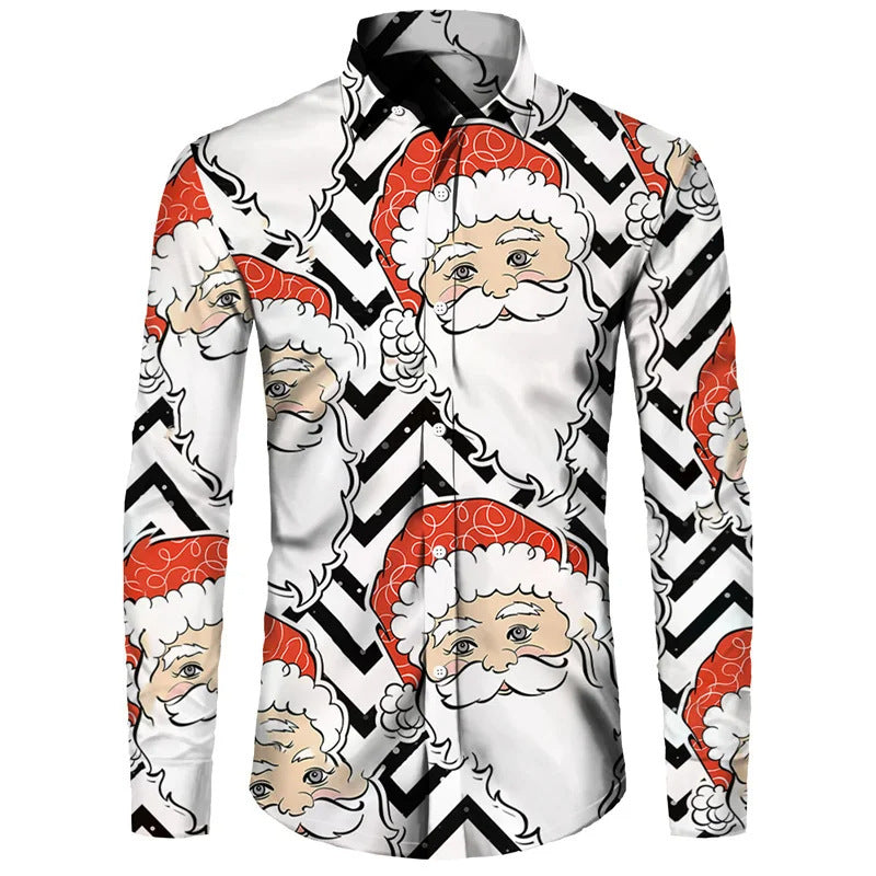 New Hawaiian Santa Claus Theme Digital 3D Printing Shirt Men Casual Retro Loose Plus Size Men's Clothing