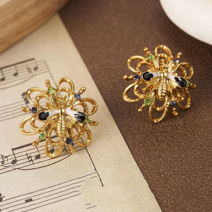 Alloy Plated Antique Gold Diamond Flower Earrings