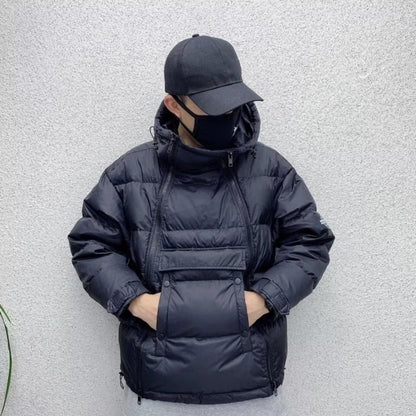 Winter Couple Diagonal Zipper Bread Dress Men's Hooded Cotton-padded Jacket