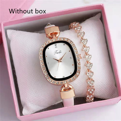 Women's Watch Bracelet Suit Two-piece Women's Quartz Watch Diamond Rhinestone Thin Belt Fashion Watch