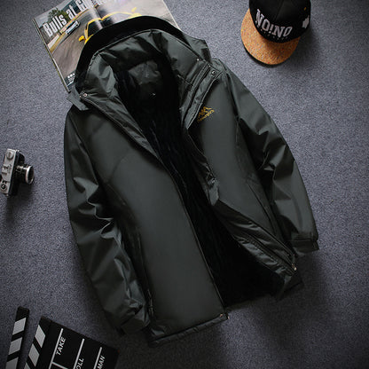 Autumn And Winter Zipper Casual Regular Side Seam Waterproof Fleece Lined Thickened Breathable Jacket