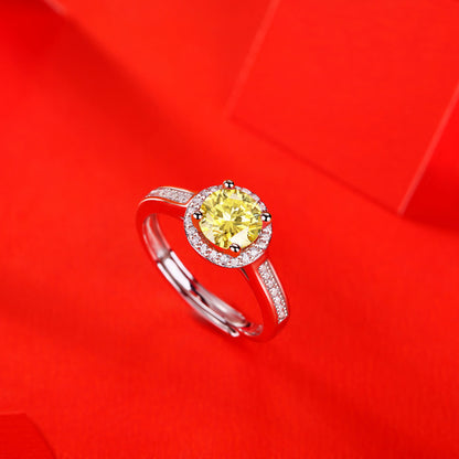 Silver S925 Yellow For Women Moissanite Ring Adjustable Mouth