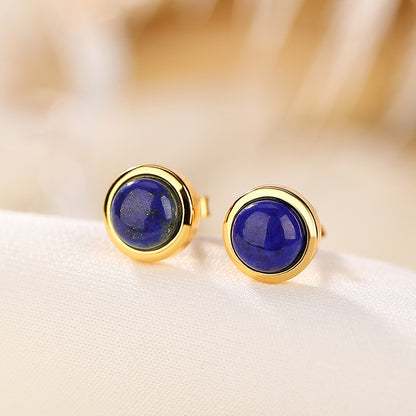 S925 Sterling Silver Gold-plated Lapis Ball Stud Earrings