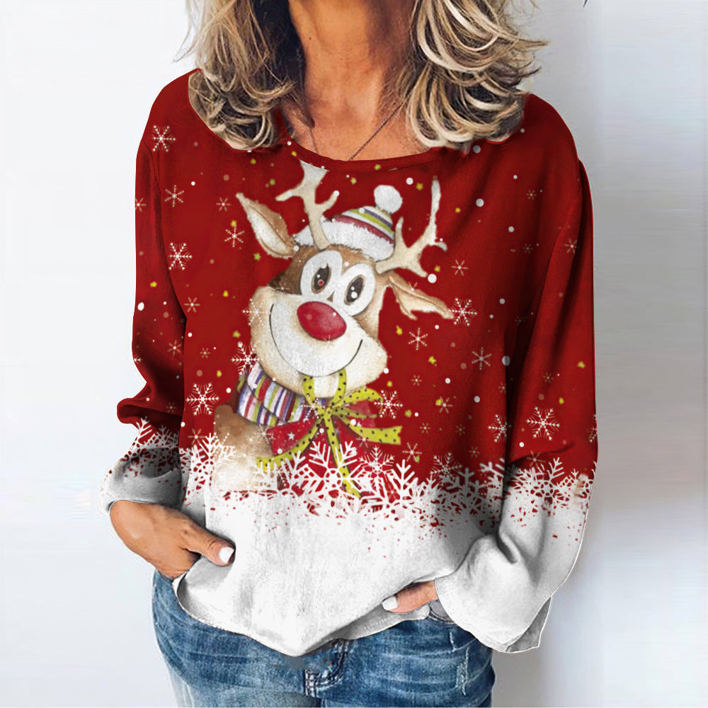 D Printed Christmas Deer Top Autumn Leisure Streetwear