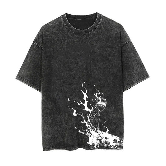 Washed Distressed Vintage Print  T-shirt Loose Casual Men's And Women's Short Sleeve