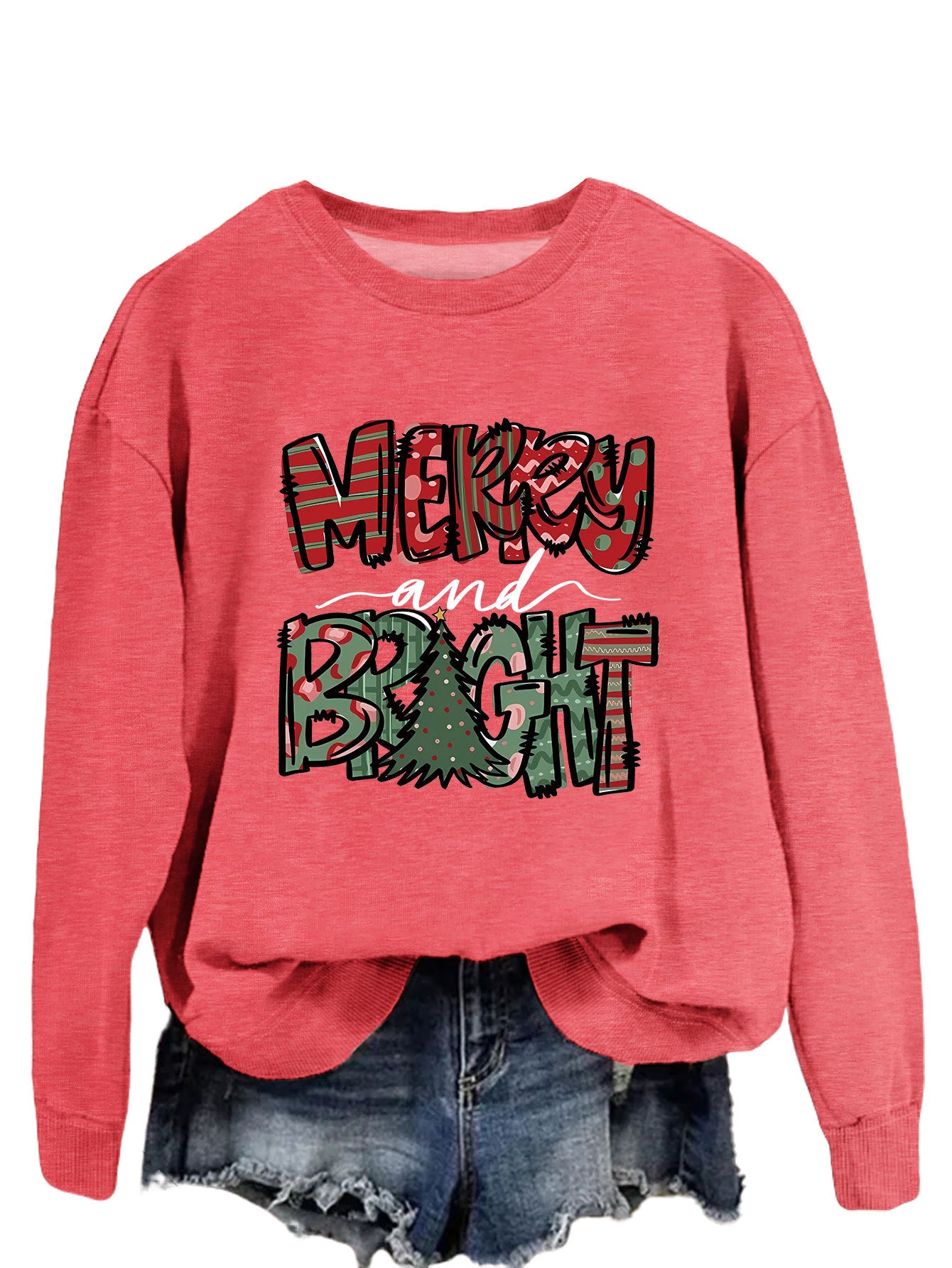 Trendy Sweater Merry And Bright Fallwinter Round Neck Long Sleeve Top In Stock