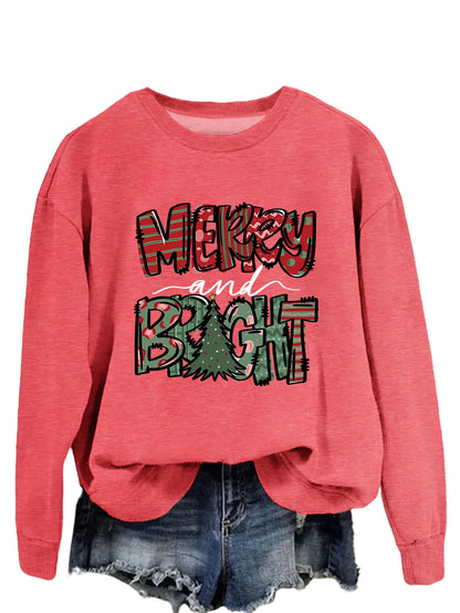 Trendy Sweater Merry And Bright Fallwinter Round Neck Long Sleeve Top In Stock