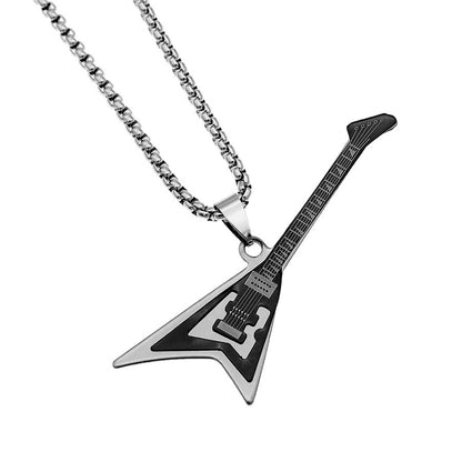 Gothic 2-layer Titanium Steel Guitar Necklace Men's Musical