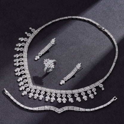 Necklace Earring Ring Tassel Jewelry Full Diamond Suit