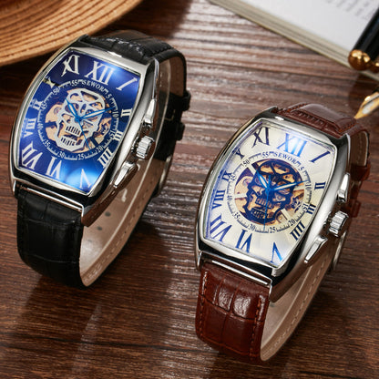 Wine Barrel Square Hollow Transparent Bottom Men's Mechanical Watch