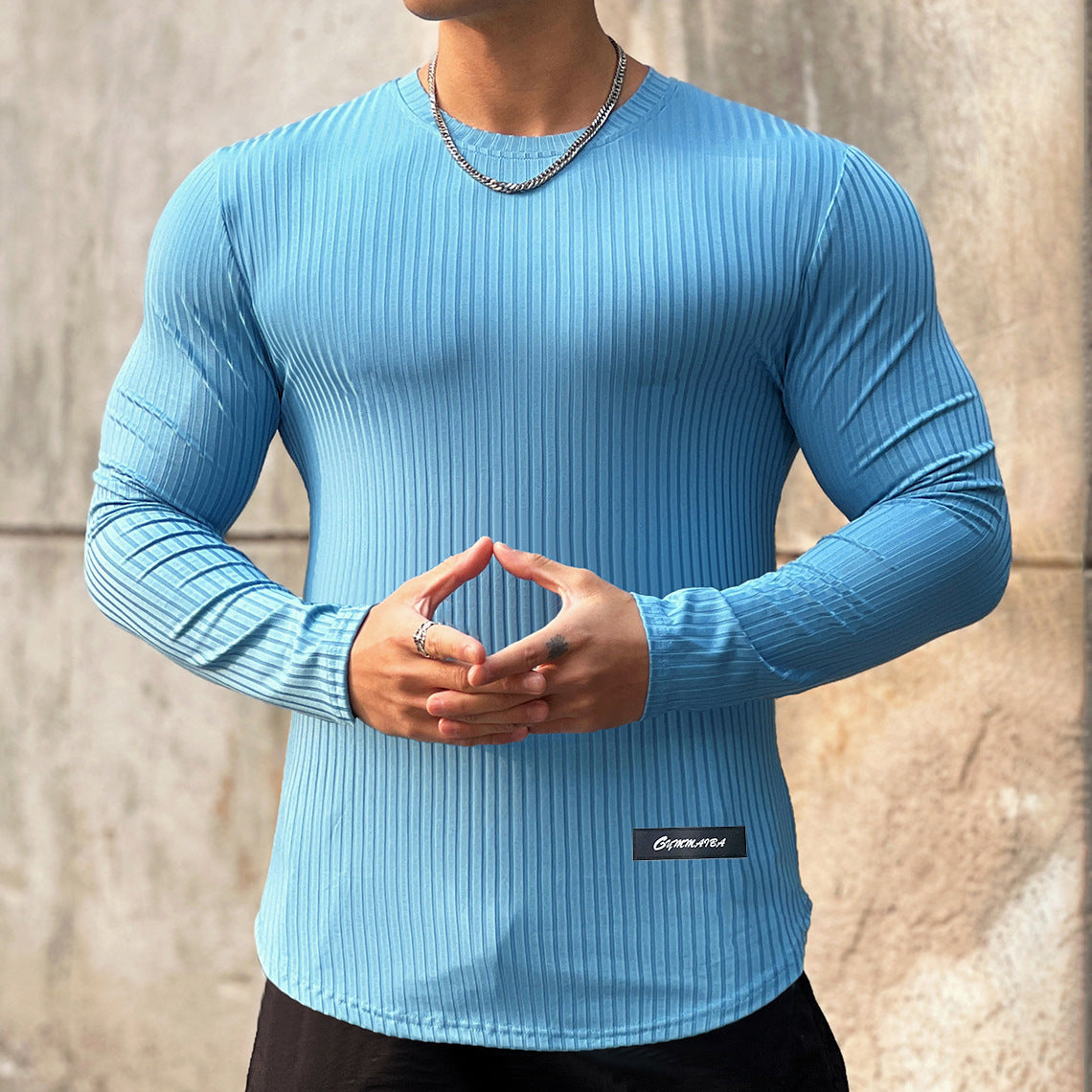 Striped Solid Color Fitness Breathable Long Sleeves