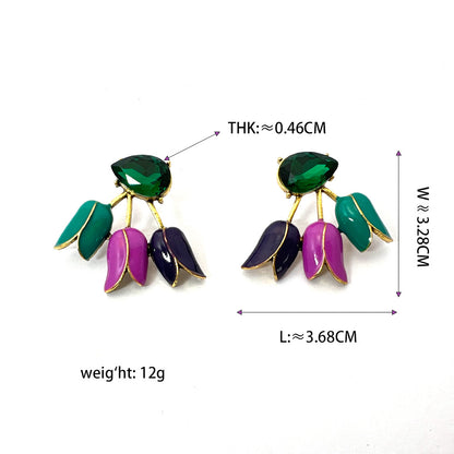 Enamel Lily Dotted Zirconium Light Luxury Earrings