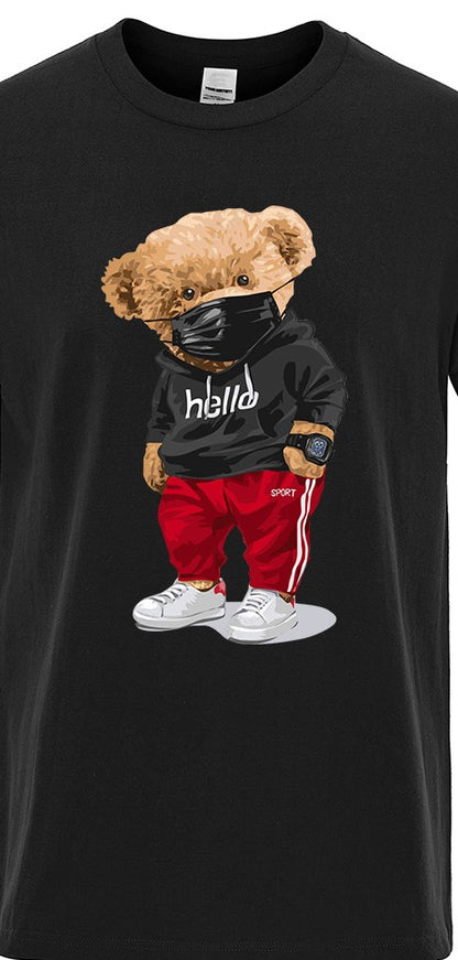 Sports Mask Bear Printed Short-sleeved T-shirt Men