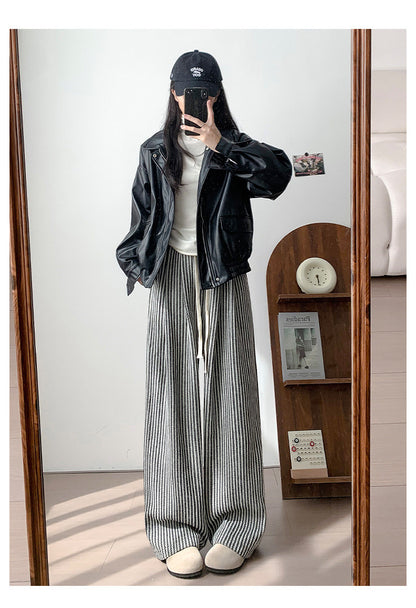 Women's Autumn And Winter High Waist Casual Retro Woolen Wide-leg Pants