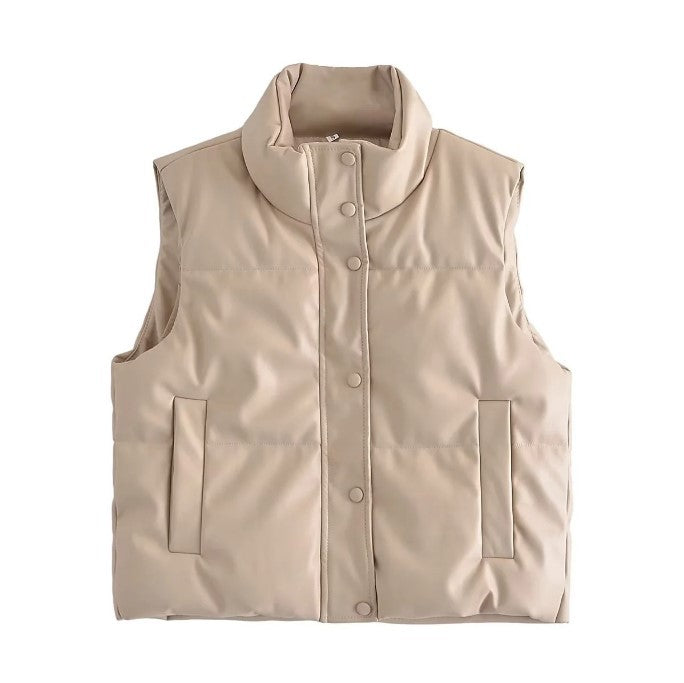 Polyester Cotton-padded Jacket Vest Sleeveless Stand Collar Vest Top