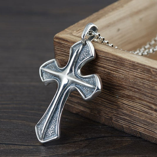 S925 Silver Vintage Craft Cross Pendant Wholesale Men's Punk Style Cross Border Silver Accessories