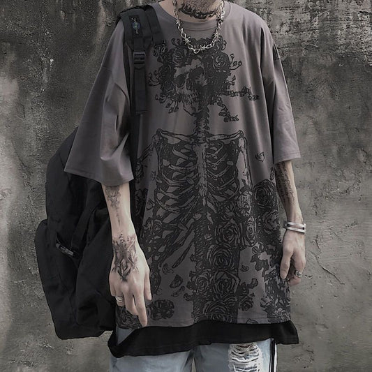 Dark Hip Hop High Street Print Summer Short Sleeve T-shirt Loose Round Neck Half Sleeve Top