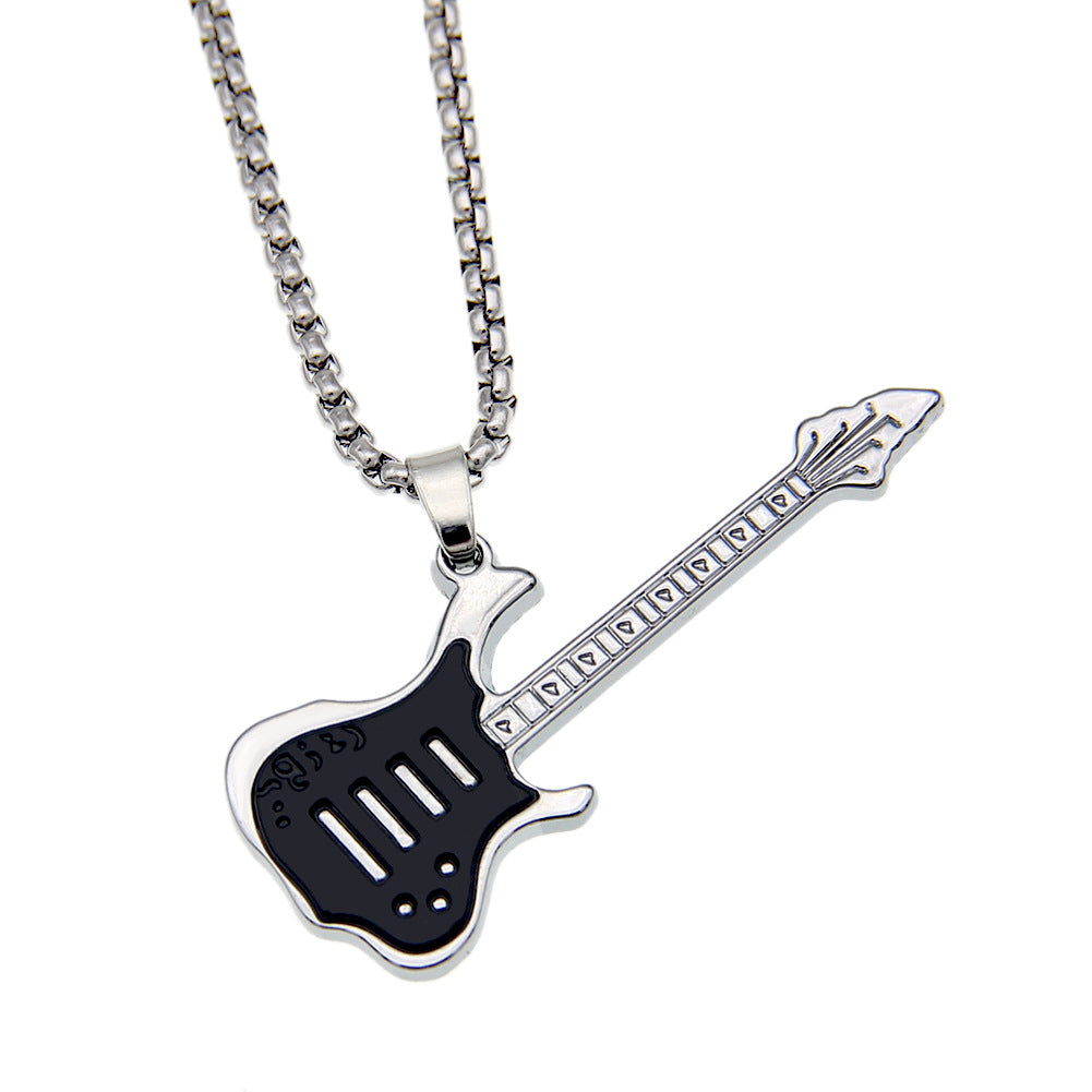 Gothic 2-layer Titanium Steel Guitar Necklace Men's Musical