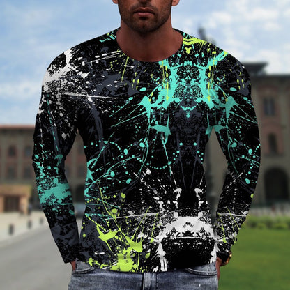 3D Digital Printing Colorful Men's Long Sleeve Round Neck T-shirt