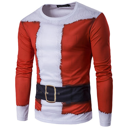 Round Neck 3D Santa Claus Clothing Printed Long Sleeve T-shirt