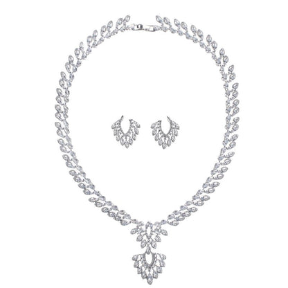 Necklace Ear Stud Water Drop Zircon Three-piece Suit Jewelry