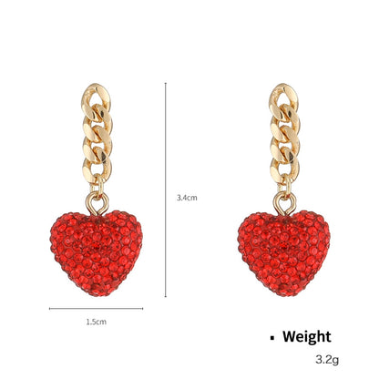 Red Heart Shape With Diamond Necklace Combination Suit Valentine's Day Gift Festival Peach Heart Earrings