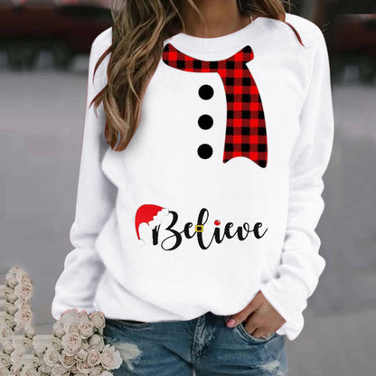 Christmas Pattern Printing Long Sleeve Crew Neck Sweater Women