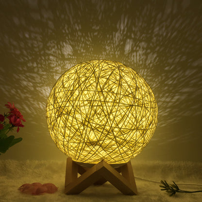 Amazon Hot Selling Creative Linen Table Lamp Novel and Unique LED Intelligent USB7 Color RGB16 Color Remote Control Rattan Ball Lamp