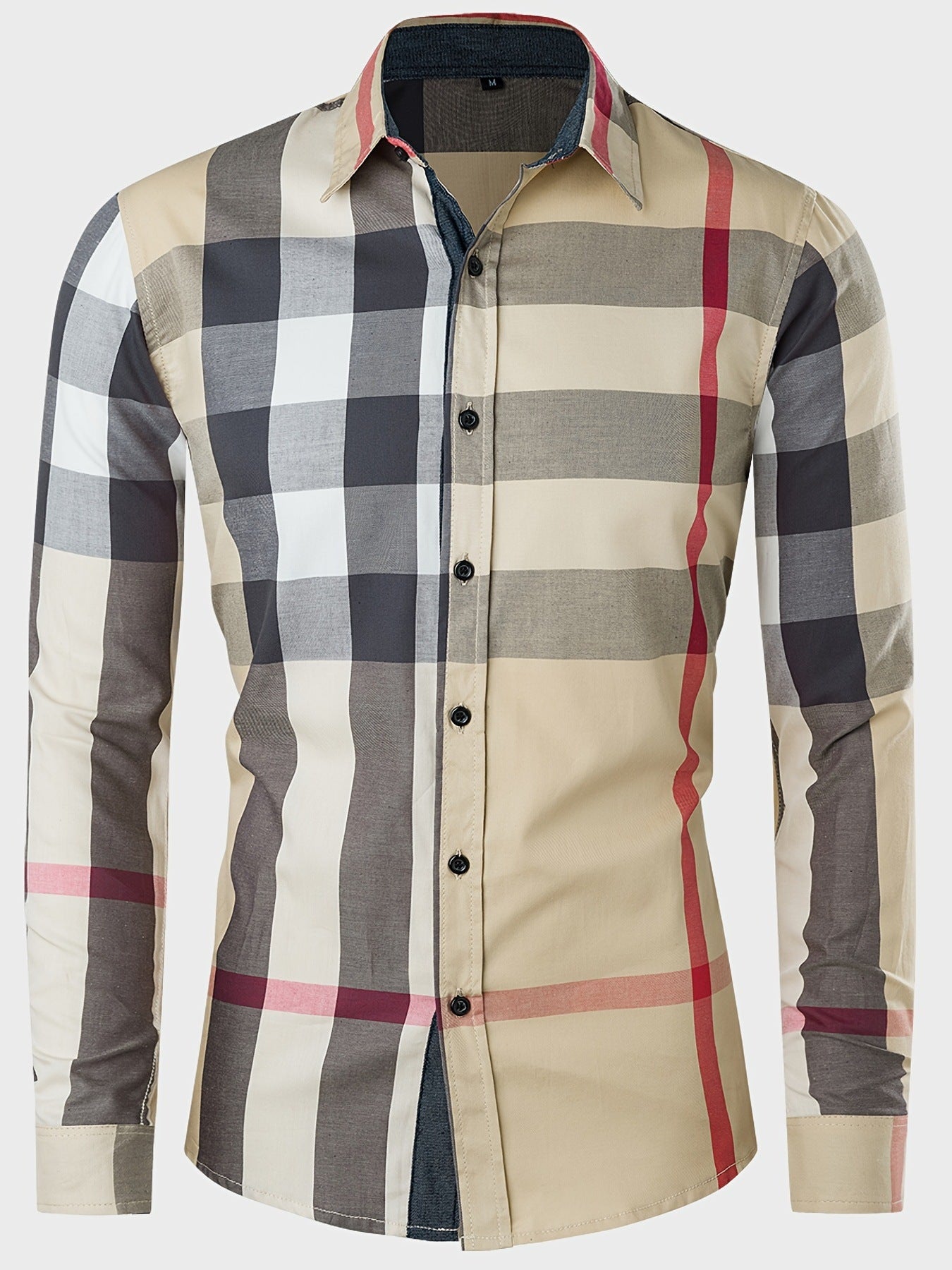 New Men's Cotton Long-sleeved Shirt Color Matching Plaid