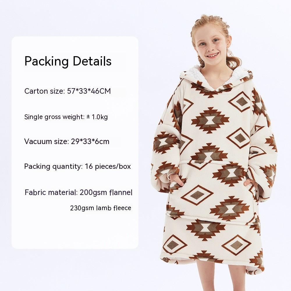 European And American Style Flannel Hooded Lazy Blanket Children Plus Size Cashmere Hoodie