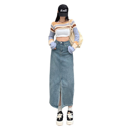 Mid-length Denim Half-length Women's High Waist Loose Split