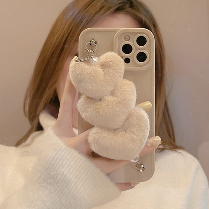 Plush Heart Wristband Silicone Phone Case