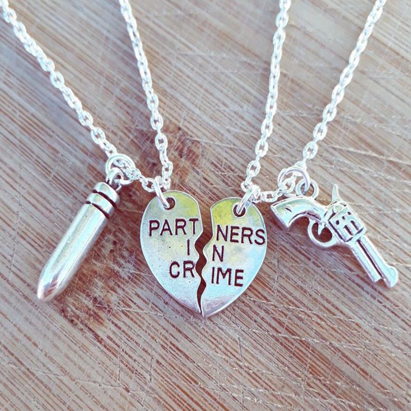 Heart-shaped Partners In Crime Bullet Pistol Crime Partner Necklace