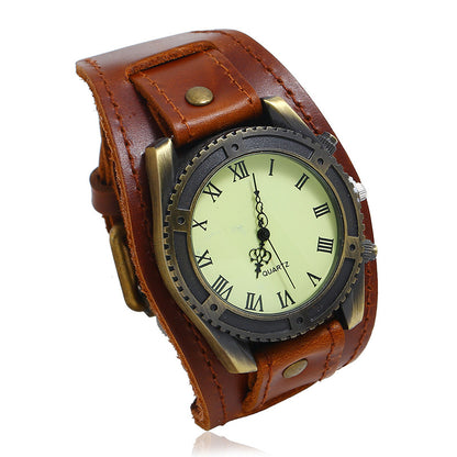 Punk vintage cowhide bracelet watch adjustable men's jewelry