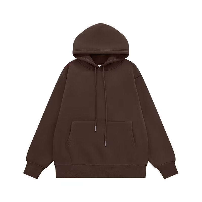 Couple Sweater Fleece-lined Thickened Hooded Solid Color Hoodie