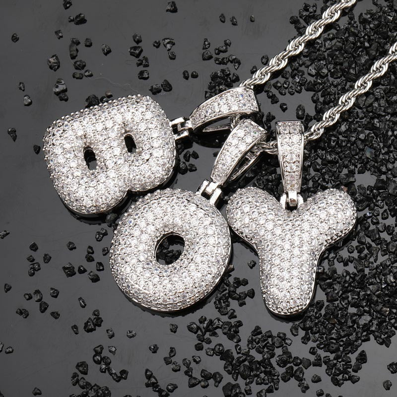 925 Silver Bubble Letters Can Be Spliced Into Custom Hip Hop Necklaces