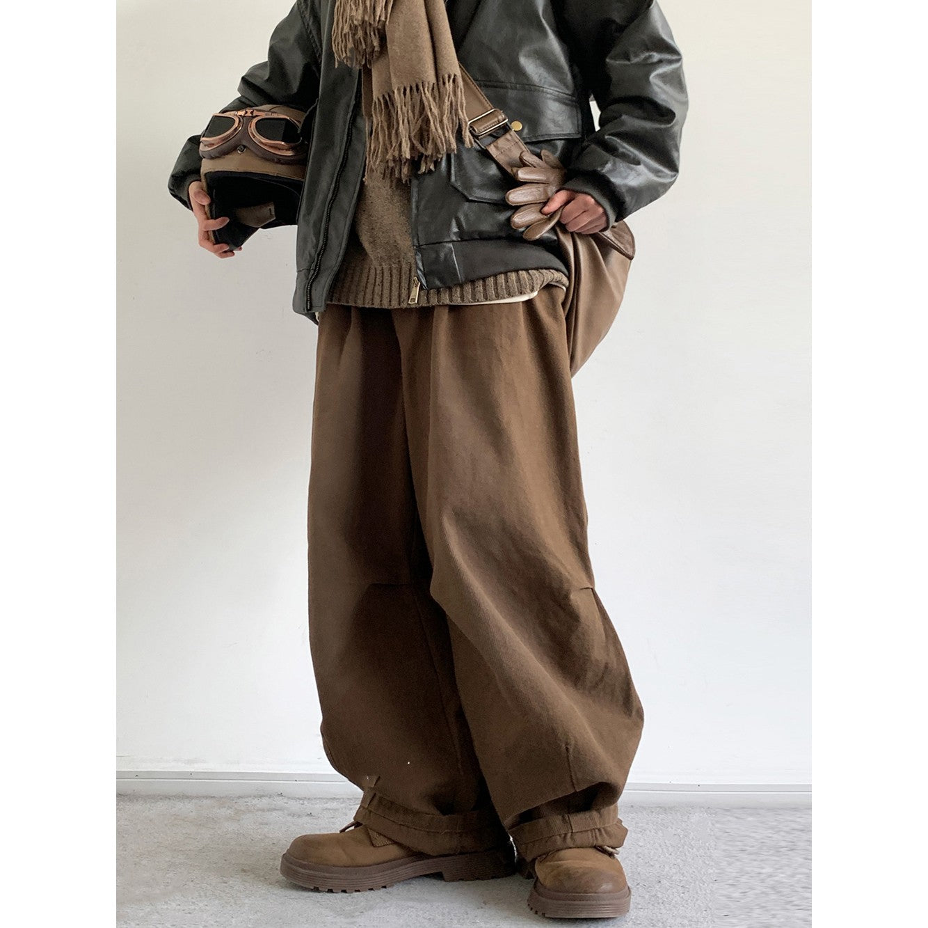 Retro Neutral Overalls Basic Style Casual Long Pants